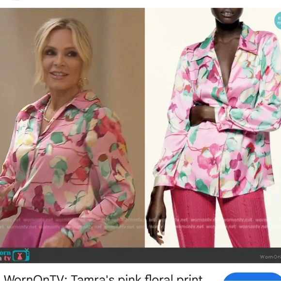 Zara Pink Floral Silky Button Up Blouse Size Medium - Picture 7 of 7